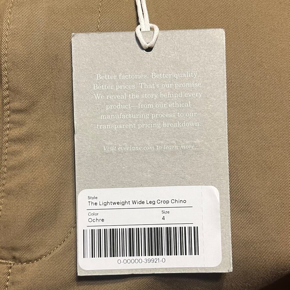 NWT EVERLANE Lightweight Wide-Leg Crop Chino Tan Size 4 Boho Classic Casual Chic - Picture 7 of 8